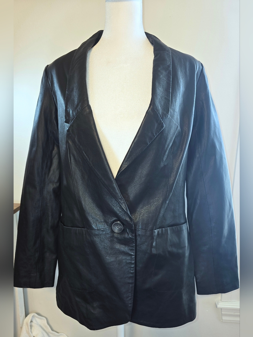 Jodi Arnold Black Leather Blazer Women's Size 4 - Picture 2 of 11